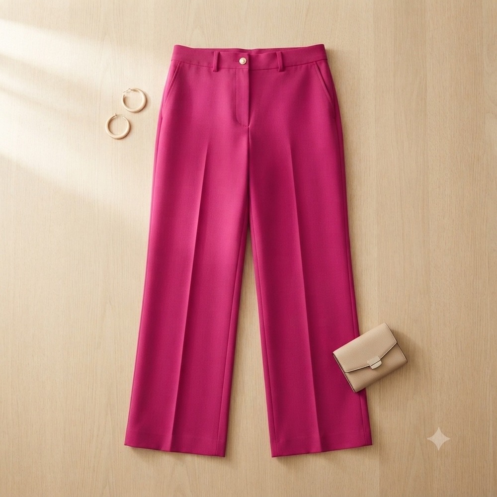 Halston Straight Leg Pants Women 10 Magenta High Rise Slim Hip Dress Trousers